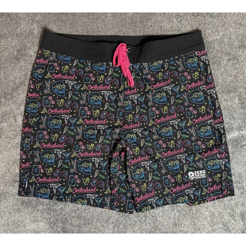 Zero Foxtrot Contraband Ripstop Board Shorts 7” Mens L Unlined Skulls Neon 2024